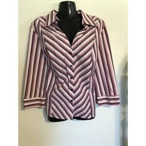 Apostrophe Stretch Women’s Striped Button Down Shirt. Size 16